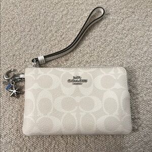 Coach White Signature Clutch with Silver Hardware
